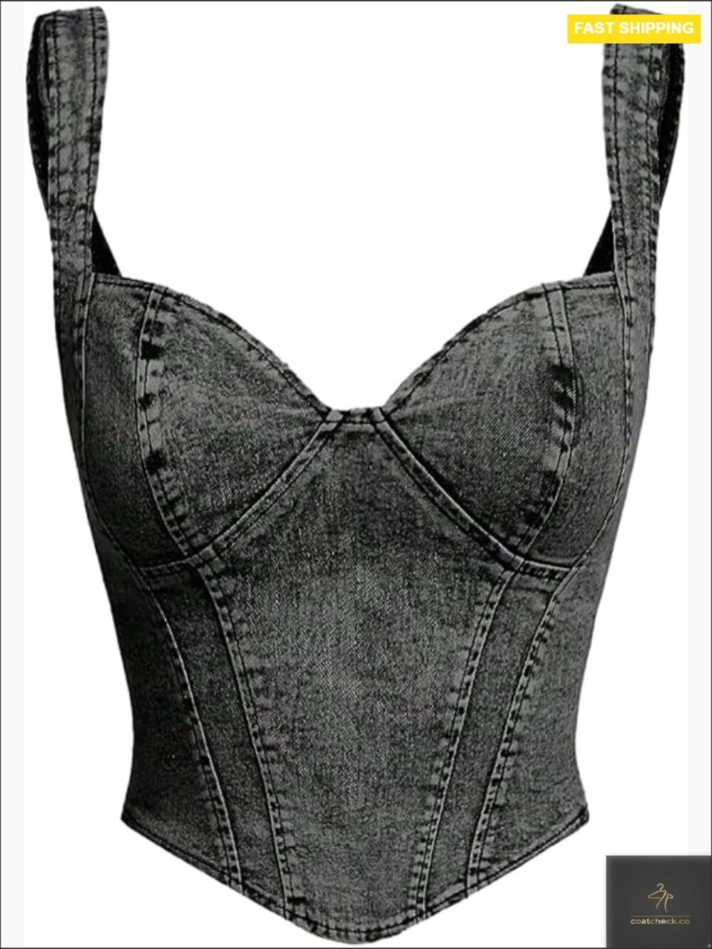 Denim Sleeveless Crop Top V Neck Asymmetrical Hem Fitted Jean Corset Bustier